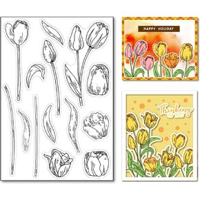 Arbuya DIY Tulip Decorative Clear Stamps for Card Making or Journaling, Spring Flowers Blossom Silicone Stamps for Scrapbooking Photo Album Paper Crafting Decoration