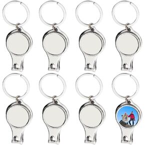 BAOZOON 8 Pcs Sublimation Blanks Keychains Metal Bottle Opener Nail Clipper Heat Transfer Fingernail Clipper DIY Key Chains
