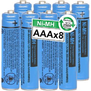 8PCS BK-30AAABU Ni-MH AAA Rechargeable Batteries 300mah AAA Ni-MH Rechargeable Batteries 1.2V for Panasonic Cordless Phones, Remote Controls, Electronics