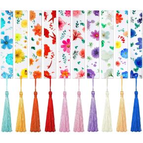 10 Sets Flower Acrylic Book Markers for Women Transparent Acrylic Bookmarks Cute Floral Bookmarks with Colorful Tassels for Women Teacher Kids Book Lovers, 10 Styles