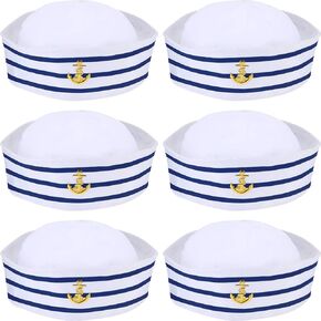 6 Pieces Sailor Captain Navy Hat Blue with White Sail Hats for Kid Navy Costume Dressing Up Party Accessory(Classic Style)