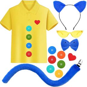 Blue Cat Costume Set Inclduing Cat Ears Headband Yellow T-shirt Glasses for Cosplay Party Supplies