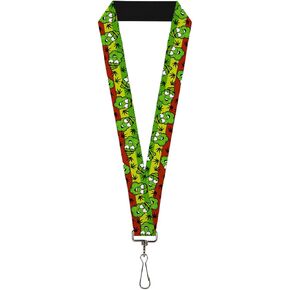 Buckle-Down Lanyard-1.0"-Marijuana Nugs/Leaves Cartoon Rasta/Black
