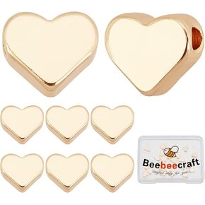 Beebeecraft 1 Box 30Pcs Heart Beads 925 Sterling Silver Plated Brass Small Hole Metal Loose Beads for DIY Making Bracelet Necklace