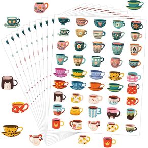 450 Pcs Tea Cup Shaped Stickers Cup Outline Sticker Tea Mug Decorative Label Vinyl Tea Cup Shape Decals Tea Time Themed Labels for Cups for Tea Party Decorations Gift Giving 3/4 Inch