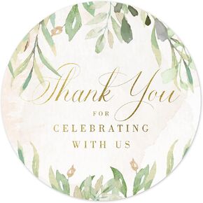 Rustic Greenery Wedding Thank You Labels Thank You for Celebrating with Us Stickers | 2 inch | Gold Foil | 60pcs Waterproof Favor Labels for Wedding, Bridal Shower, Baby Shower