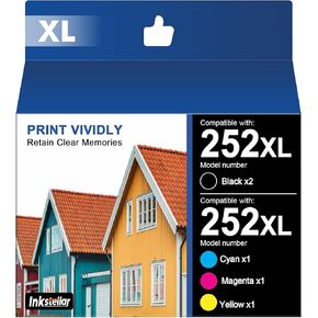252XL 252 Ink Cartridges Replacement for Epson 252XL 252 XL T252XL T252 Combo Pack Compatible for Workforce WF-7110 WF-7720 WF-7710 WF-3620 WF-3640 Printer (2 Black/1 Cyan/1 Magenta/1 Yellow, 5 Pack)