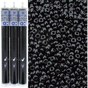 Set of 3 Tubes - Seed Beads Miyuki Round Size 11/0, 24 Grams Each (Total of 72 Grams), Opaque Jet Black, Color Number 401
