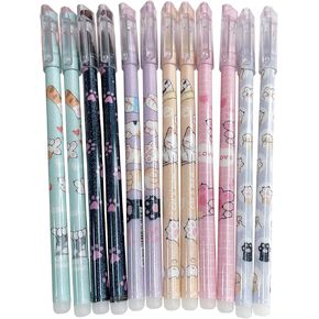 12 Pcs Capybara Erasable Pens Cute Erasable Pens Cartoon Capybara Gel Ink Pens Cartoon 0.5mm Smooth Writing Pens Office School Pens Women Girls Boys Pens (Black Ink-Cat)
