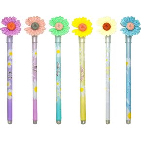 12PCS Fancy Daisy Pens Novelty Floral Gel Pens Beautiful Flower Top Pens 0.5mm Black Ink For School Office Party Birthday Christmas