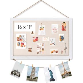 Emfogo Cork Board Vision Board, 16 "x11 White Linen Cork Boards for Walls with White Frame, Pin Board Bulletin Board for Home Kitchen School Office Decor (Vintage White)