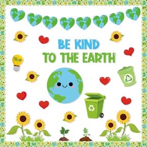 96Pcs Earth Day Bulletin Board Classroom Decorations, Sunflower Grass Earth Cutouts Border Trims Environmental Protection Poster Earth Day Educational Decor Elementary Wall Chalkboard Supplies