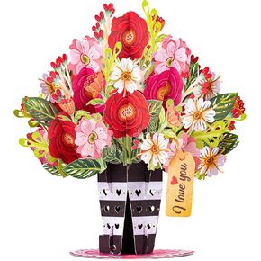 Paper Love 3D Pop Up Card, Lovely Roses Pop-Up Cards, for Birthday, Anniversary, Mothers Day, Thank You, Get Well, All Occasion - 5" x 7" Cover - Includes Envelope and Note Tag in Kuwait