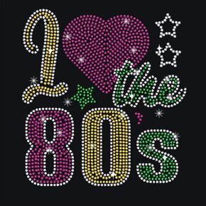 NBEADS I Love The 80's Rhinestone Iron on Hotfix, 8.26x11.69inch Bling Iron on Patch Heart Word Heat Transfer Decal Clothing Repair Applique for Clothing Pants Bags DIY Accessories Colorful