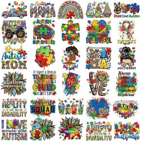 30 Pcs Autism Awareness Iron on Transfers Western Autism Iron on Decals Puzzle Rainbow Appliqués Vinyl Patches Transfers Heat Sticker for Clothes Covers DIY(Rainbow)
