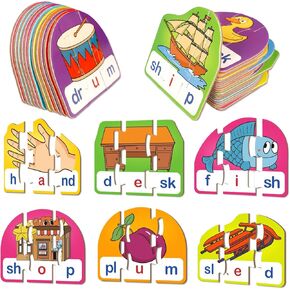 CVCC & CCVC Puzzle Cards for Kids,Word Games,Phonics Games,Speech Therapy Toys for Toddlers,4 Alphabet Letter Word Puzzles,Learning Spelling Games,Preschool Kindergarten Classroom Must Haves