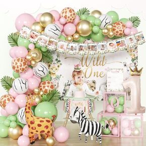 زخارف حفلة عيد ميلاد برية واحدة ، فتاة عيد ميلاد أول فتاة ، غابة Safari Animal 1st Birthday Party Suppies ، أول عيد ميلاد للبنات