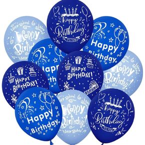 52 Pcs Blue Birthday Balloons with Birthday Party Pattern Children's Birthday Balloons Decoration Suitable for Girls Boy Birthday Party, Baby Shower