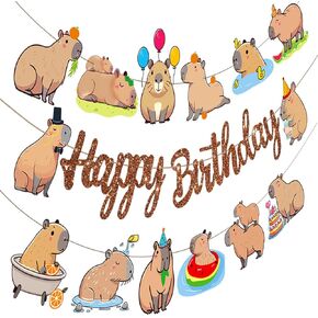 Capybara Birthday Banners 2Pcs Capybara Party Decorations Glitter Brown Pet Capybara Happy Birthday Banners Capybaras Theme Party Supplies for Animals Baby Shower Supplies