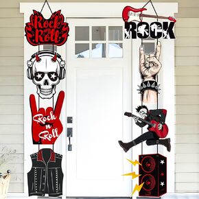 Rock and Roll Party Door Signs Banner Rock and Roll Birthday Party Decorations Rock Theme Cutouts Banners for Born to Rock Party Rockstars Birthday Party Rock Music Themed Baby Shower Supplies