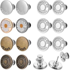 14 Pcs Button Pins for Loose Jeans Waist Adjuster Replacement No-Sew Pants Button Tightener Stylish Adjustable Metal Buttons to Size Down Pants Waist for Denim Overall Dresses Coat Shirt