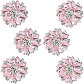 Framendino, 6 Pack Rhinestone Buttons Pink Flower Embellishments Sew on Button Crystal for Clothing DIY Craft