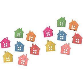SEWACC 100pcs Multicolor Wooden House Shaped Buttons for Crafts, Sewing, Knitting & Scrapbooking