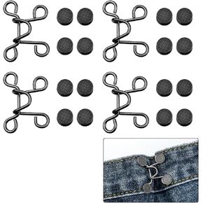 Tenalleys 2 Sets Adjustable Pant Waist Tightener Instant Jean Buttons, Waist Buckle Extender Set, Detachable Jean Buttons Pins No Sewing Waistband Tightener (Black)