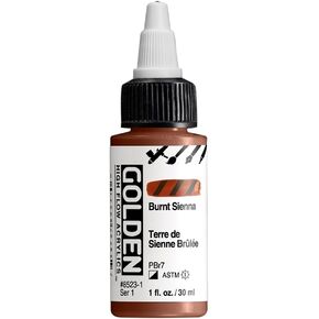 High Flow Acrylics by GOLDEN, Burnt Sienna, 1 fl. oz. Bottle, Professional Acrylic Paint, Semi-Opaque