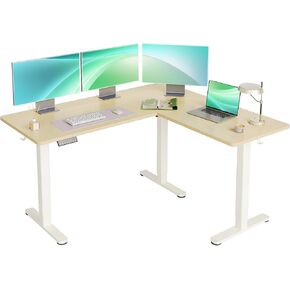YDN L Shaped Standing Desk, Electric Standing Desk L Shape Adjustable Height Dual Motor, 63 x 55 Inch Corner Standing Desk with Splice Board for Home Office, Large Standing Desk, Nature