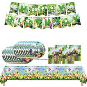 Pikmin Birthday Party Supplies-41pcs Pikmin Party Tableware Party Supplies Include Banner Party Plates and Napkins Tablecloth for Boys/Girls Kids Game Theme Birthday Party Decorations