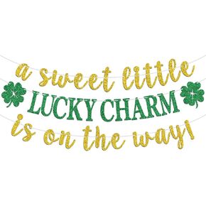 A Sweet Little Lucky Charm is on the Way Banner, Welcome Little Shamrock, Leaf Clover Irish Baby Shower Decor, Happy St Patrick'Day Birthday Gender Reveal Party Decorations Supplies