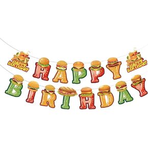 Happy Birthday Banner, Hamburger Banner, Hamburger Party Supplies for Men Girl Party Supplies Decor Party