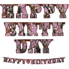 Havercamp Pink Camo Happy Birthday Banner 8-Foot Long in Next Vista Pattern