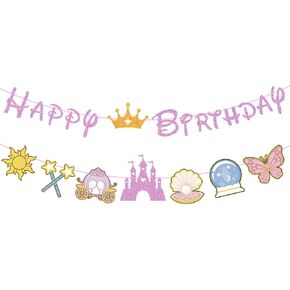 Princess Birthday Decoration Party Supplies, Princess Birthday Banner For Girls, Glitter Pink Princess Happy Birthday Cake Decorations For kids