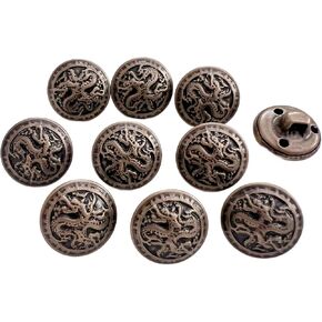 PEPPERLONELY 10PC Dragon Metal Buttons for Clothing, Jeans, Crafts, Pants, Blazer, Sewing, Jacket, Jewlery Making (Antiqued Bronze, 25mm)