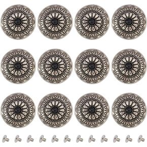 GORGECRAFT 1 Box 12PCS Screw Back Buttons 30mm Round Shape Conchos Black Artificial Turquoise Vintage Buttons Sunflower Decorative Screws Rivets Buckles Replacement Buttons for DIY Leather Craft Decor