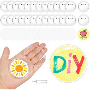 XunYee 12 Set 2.25 Inch Clear Acrylic Buttons Clear Plastic Craft Button with Pin, Blank Paper and Card Removal Tool, Pins Buttons Design for DIY Crafts, Picture Frames