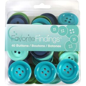 Blumenthal Lansing, 40pc, Green and Blue Favorite Findings Assorted Craft and Sewing Buttons, 40 Piece
