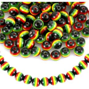 100pcs Jamaica Beads for Jewelry Making, 8mm Multicolored Striped Beads Resin Rasta Beads Round African Beads for Necklace, Earrings, Bracelet, DIY Ornaments