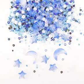 KALIONE 2200Pcs Star Moon Shape Beads Seed Glass Beads for Jewelry Making, Blue Series Acrylic Craft Beads Colored Beads for DIY Craft Bracelets, Pearl Beads Loose Spacer Beads for DIY Crafts, Small