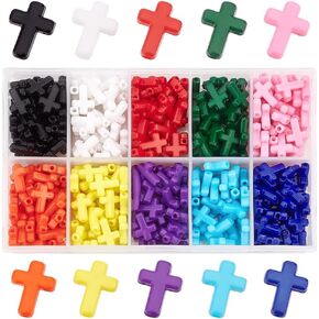 PH PandaHall 300Pcs 10 Colors Cross Charms, Colorful Acrylic Cross Beads Plastic Loose Beads Spacer Beads Candy Color Cross Loose Beads for Easter Necklace Bracelet Keychain Jewelry Making Decoration