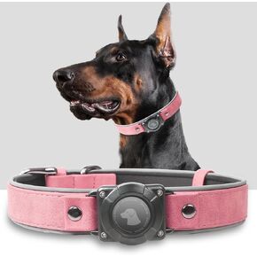 AirTag Dog Collar - Leather Dog Collar with Air Tag Holder | IPX8 Waterproof, Reflective, High - End, Adjustable Soft Padded | Dog GPS Tracker Collars Fit for Medium Large Dogs (Mahogany Brown, L)