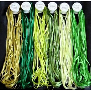 New 7mm Size ThreadNanny 6 Spools of 100% Pure Silk Ribbons - Green Tones - 60 MTS x 7mm