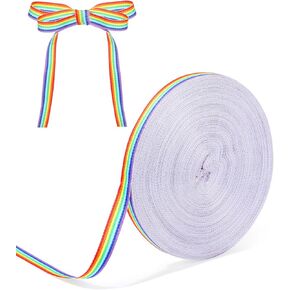 55 Yards Rainbow Grosgrain Ribbons Double-Sided Rainbow Stripe Ribbon Polyester Pride Ribbon Roll for Wrapping Gift Wedding Birthday Party Decoration Sewing Making DIY Handmade Crafts (1cm in Width)