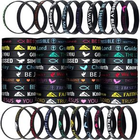 Skylety 60 Pieces Bible Verse Bracelets Bulk Christian Scripture Bracelets Motivational Silicone Rubber Wristbands Inspirational Bible Quote Wristbands Christian Gift for Kid Women Men