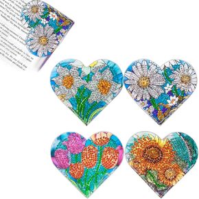 6 Pcs Diamond Painting Corner Bookmark, Love Heart Diamond Art Bookmarks for Book Lovers, Diamond Painting Kits for Adults, Manada DIY Diamond Painting Accessories Gift (SQ029)