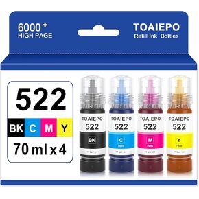 Black 522 Refill Ink Bottle Replacement for Epson T522 Ink Use with EcoTank ET-2803, ET-2720, ET-2800, ET-4800,ET-2710, ET-4700 Printer, 300ML Black Bottled Ink