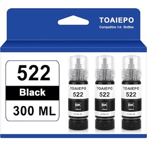 Black 522 Refill Ink Bottle Replacement for Epson T522 Ink Use with EcoTank ET-2803, ET-2720, ET-2800, ET-4800,ET-2710, ET-4700 Printer, 300ML Black Bottled Ink