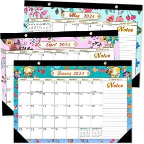 SKEFOLI Desk Calendar 2024-2025, 18 Months January 2024 to June 2025, 17" X 12" Large Desk Calendar 2024, Desktop/Wall Calendar with Plastic Cover/12 Floral Patterns Designs for Planning and